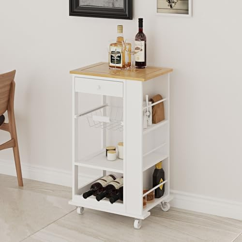 URBNLIVING 3-Tier Modern Rolling Kitchen Storage Trolley Cart on Wheels | Serving Cart with Drawer and Basket Storage | Portable Mobile Kitchen Organiser for Home Dining & Entertaining, White