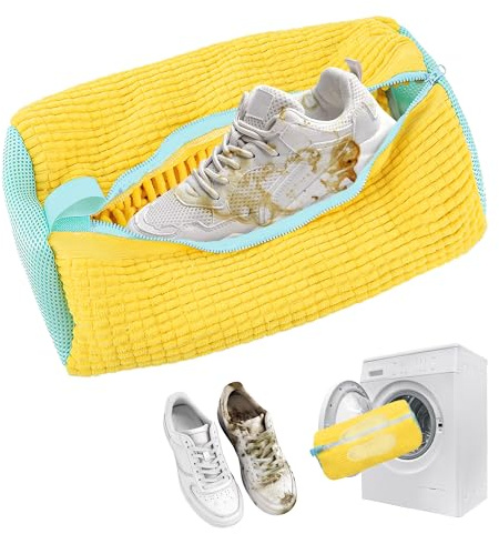 EUIOOVM Tvättsäck för skor med dragkedja till tvättmaskin, anti-deformation, lätt och bärbar, återanvändbart tvättnät, tvättsäck för skor för sneakers (gul 1 st)
