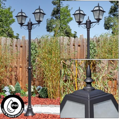 HOFSTEIN Kandelaber Fornelos, Außenwegeleuchte aus Metall/Glas in Schwarz/Weiß, verstellbare Wegeleuchte im Vintage/Antik/Landhaus-Design für Garten, Außenbereich, Hof, Höhe 206 cm, 2 x E27, IP44