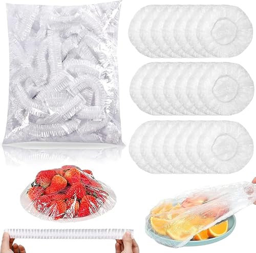 PacuM 300 Pcs Shrinkable Fresh Keeping Plastic Food Covers Bags Elastic Cling Film Bag Food Storage Covers Universal Stretch Bowl Lids for Fruit, Vegetable, Meat Preservation and Food Storage
