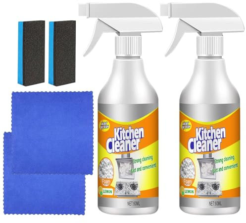 Küchenreiniger, Küchenschaumreiniger, Kitchen Foam Cleaner Spray, Schäumender Schwerölfleckenreiniger, Küchenfronten Reiniger Allzweckreiniger - mit Schwämme und Mikrofasertuch
