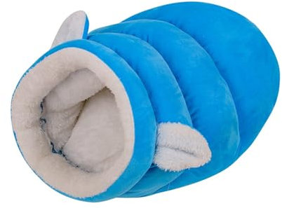 Katze Winter Schlafsack, Katzenschlafsack für Zimmerkatzen, weicher Plüsch großer Katzensack selbstwarmes Katzenbett, Komfortabler Halbgeschlossenes Haustierschlafbett (Blau, 50x45CM)