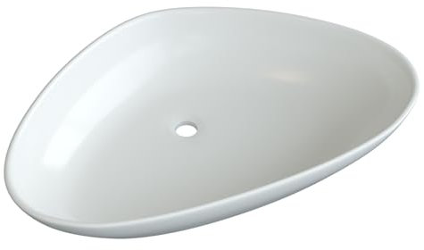 Lavabo de diseño de cerámica blanca con forma de cuenco, 68 x 44 cm, lavabo moderno, para armario bajo, baño, pequeño, sin agujero para grifo