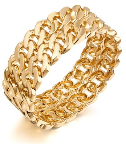 LILIE&WHITE Bracciale Donna Catena Larga Oro Giallo Ipoallergenico Anti-Scolorimento Design Maglia Intrecciata Elegante Accessorio Chic Regalo Anniversari Feste