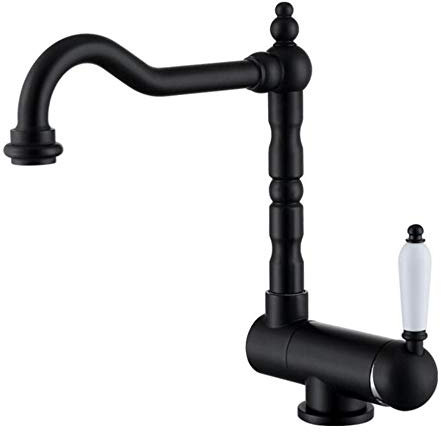 Kitchen Sink Mixer Tap Inside Window Brass Antique Hot and Cold Faucet Folding 360° Swivel Single Hole Single Handle Kitchen Sink Taps-Black