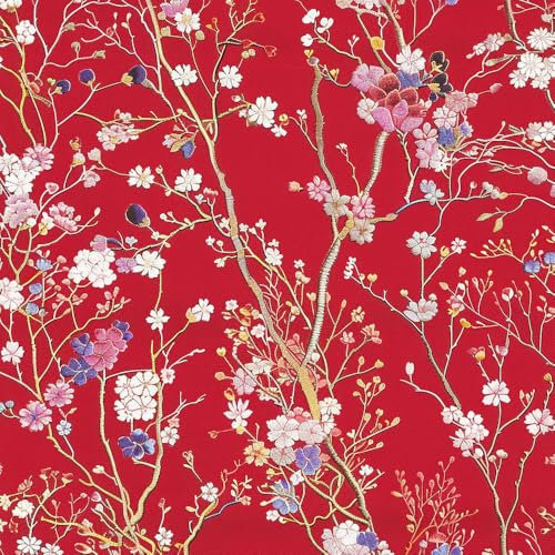 JIAOQSS Papier Peint Adhesif Mural Fleurs de cerisier japonais rouges Papier Adhesif pour Meuble Papier Peint Autocollant Cuisine Placard Stickers Muraux