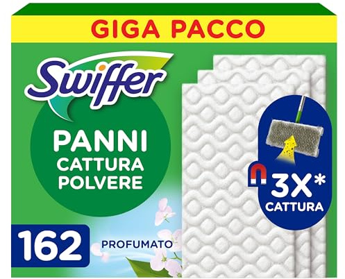 Swiffer Dry, Ricariche Microfibra Catturapolvere, 162 Panni, Giga Pack | Cattura 3 Volte Più Polvere e Peli di Animali/Capelli Rispetto alla Scopa Tradizionale, Ottimo e Sicuro per Tutti i Pavimenti