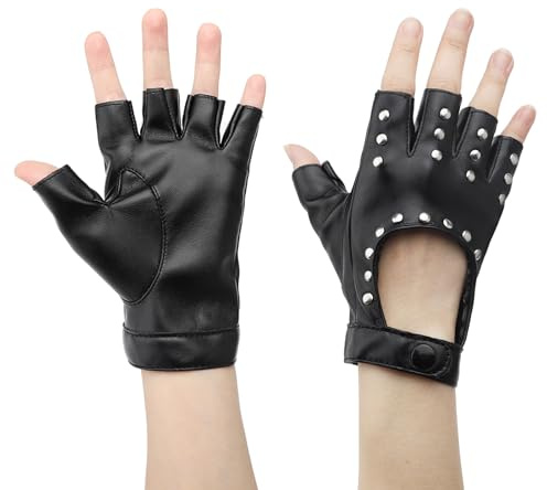 1 Paar Punk Handschuhe Fingerlos PU Leder Fingerlose Damen Punk Nieten Handschuhe für Erwachsene Hip Hop Halloween Cosplay Karneval Kostüm Performance