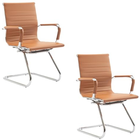 chairus Set 2 Sedie Ufficio in Ecopelle Sedia Reception per Sala Riunioni Sedie Ufficio senza Ruote Sedia Cantilever con Braccioli Sedie per Ospiti Visitatori per Conferenza/Sala d'attesa, Marrone