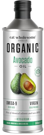 Eat Wholesome Aceite De Aguacate Orgánico, 500ml - Prensado En Frío, Sin Refinar, Alta Fuente De Omega 9, 100% Puro Y Natural, Rico En Grasas Monoinsaturadas, Alto Punto De Humo, Vegano