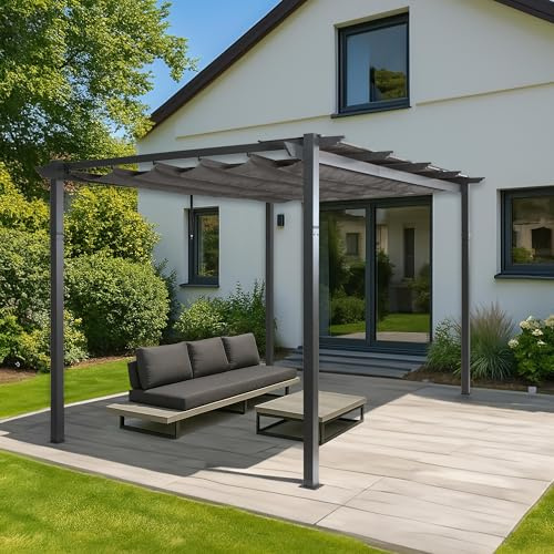 Mendler Aluminium Pergola HWC-N93 3x4m - anthrazit | Gartenpavillon, Pavillon, Garten, stabiles 8cm-Gestell, Schiebedach, UV50+