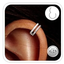 ESHIONER G23 Titane Bijoux Piercing pour Conch Hélix Septum Rook Tragus Anneaux de Nez Hypoallergénique CZ A Charnière A Clic 16G 10MM Argent Double Anneau Boucles D'oreilles Cartilage pour Femme