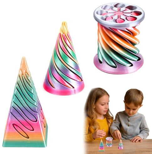 Spiral Cone Fidget Toy - 3Pcs Impossible Cone Fidget Toy Set, 3D Printed Optical Illusion Stress Reliever, Impossible Cone Puzzle Toy for Focus & Fun, Cool Fidget Gift for Kids & Adults, Colorful