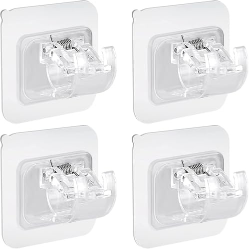 Bohoray 4Pcs Self Adhesive Curtain Pole Brackets No Drill Drapery Hook Holder Fixing Rod Holder Curtain Pole Wall Bracket Towel Rod Hook Home Bathroom Kitchen Hotel Towel Clothes Hanging (Clear)