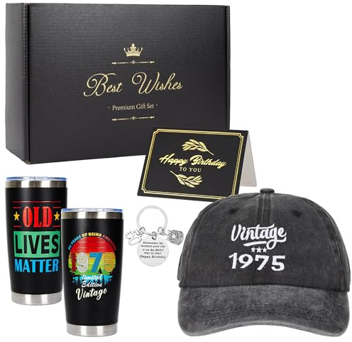 Rilcn 50th Birthday Gifts for Men - Father's Day Gift Set with Tumbler, Socks, Cap, Keyring & Card - Unique Gift for Dad, Husband, Grandad