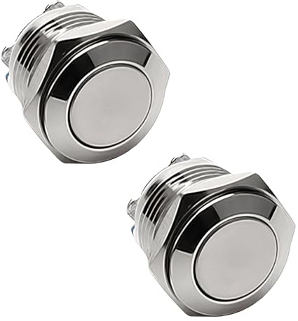 2Stk Klingeltaster,Momentan Taster,Drucktaster,16mm Runder Startknopf,Wasserdicht Druckschalter,Klingelknopf,250V 220V AC 12V 24V 36V DC 3A Schraubklemmen Edelstahl für Auto,Haushaltsgeräte(Plattkopf)