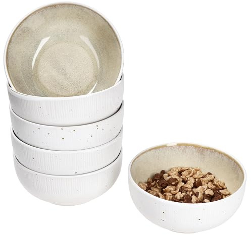 MamboCat Tzia 6er Set Müslischalen I 350 ml I handgefertigte Steingut-Schalen in Vanille & Weiß I 6 Personen I ideal für Müsli, Joghurt, Desserts & Snacks I Bowl