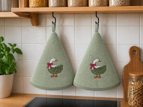 Corredocasa Set 2 Strofinacci Cucina Spugna 70cm, 100% Made in Italy - Canovacci da Cucina di Alta qualità e Massima Asciugatura con Comodo Appendino - Set di Stracci Rotondi (Verde Oca)