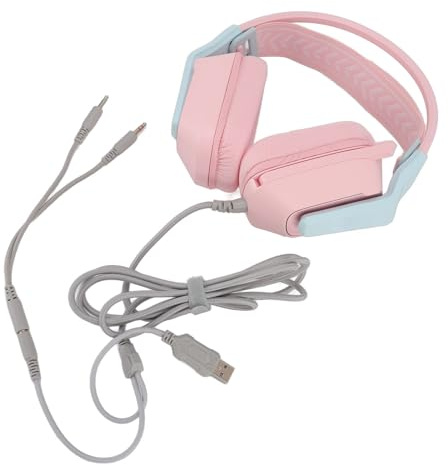 RASTKY Verstellbares Gaming-Headset, Weiche Memory-Schaum-Ohrpolster, Plug-and-Play mit Mikrofon für PC-Laptop-Konsolenspieler, Schwarz (PINK)