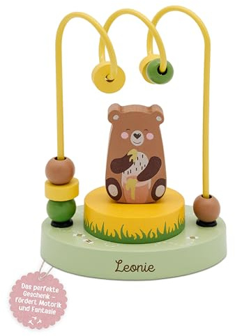 wunderwunsch Motorikschleife als Baby Geschenk, Geschenke zur Geburt, Babyspielzeug, Personalisierte Geburtstagsgeschenke, Montessori Spielzeug mit Personalierung (Bär)
