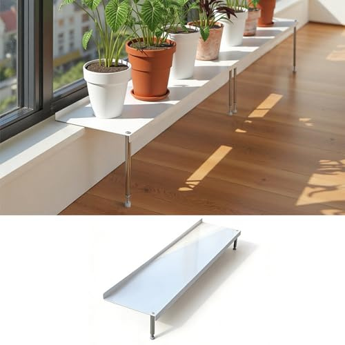 Extensora de AlféIzar de Ventana Estante Ajustable para El Alféizar de La Ventana para Plantas, Extensor Impermeable para El Alféizar La Ventana, Soporte Plantas Ventana(White 120x30cm,H53–79 cm)