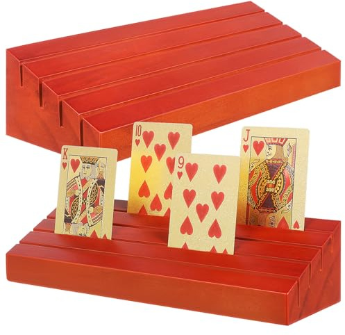 NUOBESTY Support de Cartes à Jouer en Bois Marron, Porte-Cartes de Table Vertical 2 Pièces Design Élégant et Fonction Main Facilitée pour Jeux de Cartes et Fêtes
