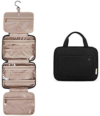 BAGSMART Hanging Toiletry Bag Travel Large Capacity Wash Bag Womens Makeup Cosmetic Bag, Travel Accessories for Full Sized Container (Medium-Black)