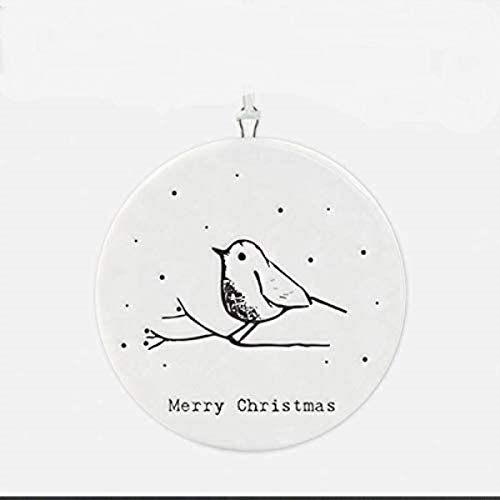 East of India Christmas Robin Hanging Decoration - Flat Porcelain Ornament