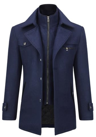 Allthemen Cappotto da Uomo in Lana Trench Slim Fit da Lavoro Corto Business Trench Coat Soft Touch Calda Invernale Coat Blu Scuro L