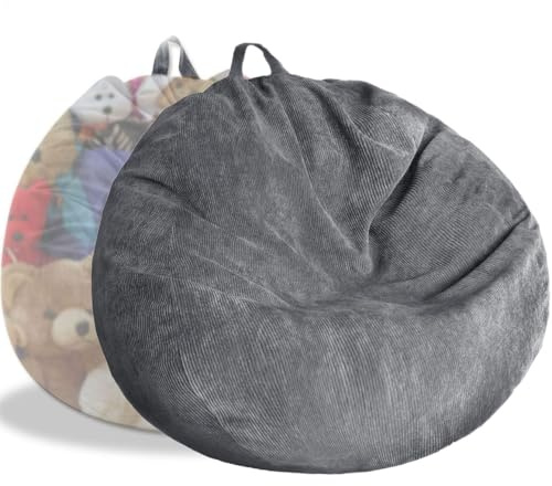 Kisoy Bean Bag Chair Cover (No Filler) Stuffed Animal Storage Bean Bag Cover Pets Dogs/Cats Lazy Beds. Washable Ultra Soft Corduroy Stuffed for Organizing Plush Toys or Textile, Sack Bean Bag