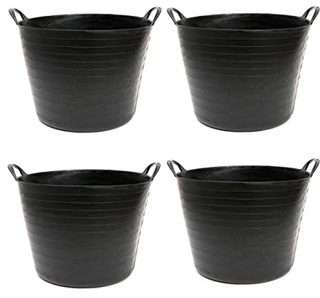 Pack de 4 capazos de plástico Flexible, de Color Negro , de 45 x 33 cm con Capacidad de 42 litros, con Asas, Ideal para Trabajo de Vendimia, Agricultura… Cubo de plástico (4uds / 42 litros Negro)