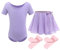 Kinder Mädchen Ballettkleidung Baumwolle Kurzarm Balletttrikot Turnanzug Tanzbody + Chiffon Wickelrock Tütü Rock Tanzkleid + Strumpfhose 3tlg Ballettanzug Violett 4-5 Jahre