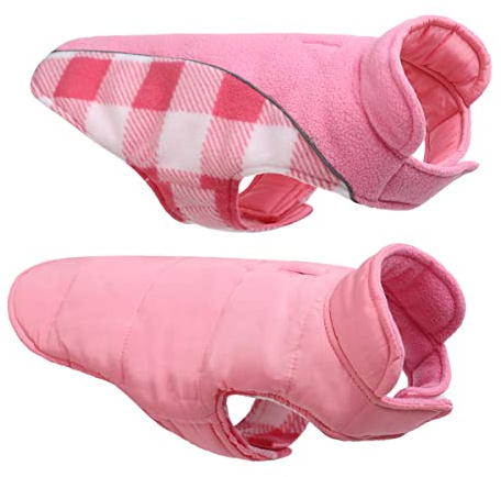 CITÉTOILE Hundkappa vinter, hundrock vattentät vindtät, vändbar hundjacka för små medelstora stora hundar, hundrock bomull med diskhål, reflekterande varm justerbar, ros, L