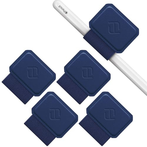 Fintie 4 Pack Pen Loop Holder for Apple Pencil Pro, Apple Pencil (USB-C / 1st / 2nd Generation) and Stylus Pens, Elastic Adhesive Leather Sleeve Attached to Cases, Navy