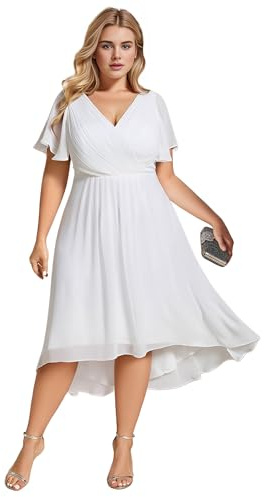 Ever-Pretty Boda Vestidos de Invitados Elegante Gasa Corto Mujeres Vestidos de Cóctel Vestidos de Novia Delantero Corto Espalda Largo Blanco 54