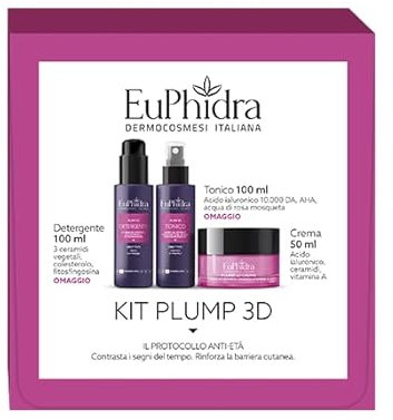 Euphidra KIT PLUMP 3D Protocollo anti-età CONTRASTA, RINFORZA - Plump 3D Detergente. 100 ml - Plump 3D Tonico. 100 ml - Plump 3D Crema. 50 ml