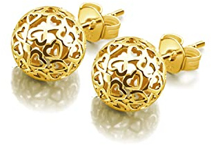 Dankadi Boucles D'oreilles Boule Creux D”amour pour Femme en 925 Argent Sterling, 7MM Clous D'oreilles Rond en Forme de Cœur Évidé Plaqué Or Bijou Cadeau de Fête Anniversaire Mariage (Doré, 7MM)