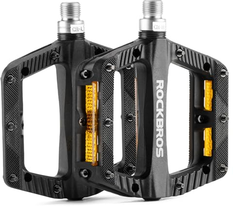 ROCKBROS Flat Pedale, Fahrradpedale rutschfest mit Eisenstiften Reflektorstreifen, Leichtes Nylon und 11,5cm Breite, Cube Pedale für Mountainbike, E-Bike, Gravel