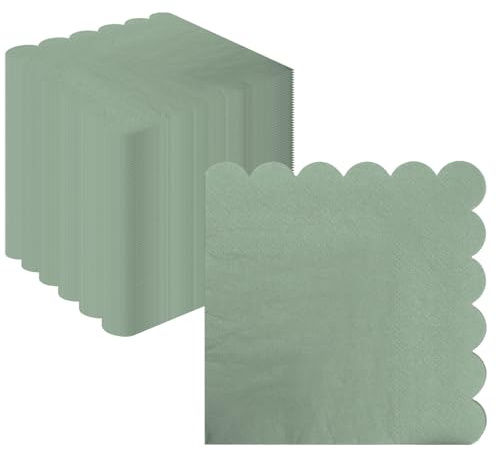 Uwiyo 100 Stück Servietten, 3-lagig 25x25cm Salbeigrün Servietten Gingham Papier Party Servietten Einweg-Papier Gewellt Papierservietten für Hochzeit Gartenparty Geburtstag Party (Salbeigrün)