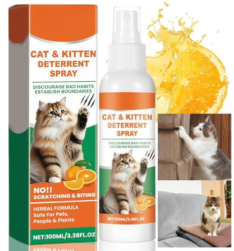 100ml Cat Repellent Spray– Natural Cat Deterrent Spray for Indoor & Outdoor Use,Anti Scratch C/at Sp/ray to Stop Cats Scratching Furniture,Carpet,Sofas & Plants,No-Stain Citrus Sp/ray C/at Repellent