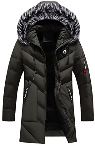 Men'S Parka Jacket Bowls Jackets For Men Thickened Warm Fluffy Hooded Jacket For Autumn And Winter Fashionable Casual Solid Colour Jackets Lightweight Comfortable Mid-Length Cardigan With Zip