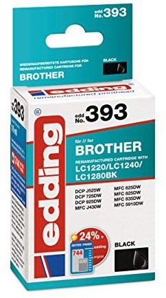 edding Druckerpatrone EDD-393 - Einzelpatrone - Schwarz - 16 ml - Reichweite 740 Seiten - Ersetzt Brother LC1240BK