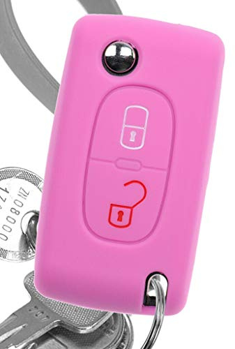 Soft Case Auto Schlüssel Silikon Schutz Hülle Rosa kompatibel mit Citroen Berlingo C2 C3 Peugeot 207 307 308