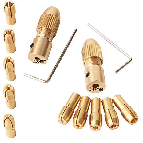 GTIWUNG 14 Stück 3,17 mm 2,35 mm Mini-Bohrfutteradapter, Micro Twist Bohrfutter Set, Mini Messing Bohrer Chunk Kleine elektrische Bohrer Spannzange Mikro-Bohrer Chunk Halter