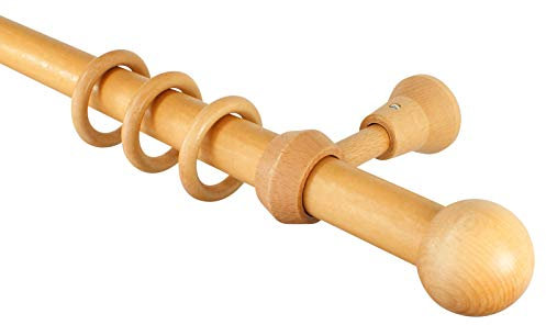 iso-design Holz Gardinenstange mit Endstück Kugel Farbe Eiche hell, 28 mm Durchmesser, 200 cm