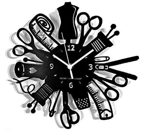 Instant Karma Clocks Wanduhr mit Maschine zum Nähen Nähmaschine Liebhaber Motiv Kunstuhr Nähset Stickerei Schneiderei, Schwarz, 30x30cm