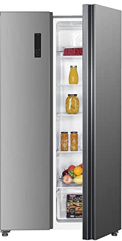 Statesman SBS177X American Side by Side Fridge Freezer, LED Door Display, 3 Glass Shelves, 2 Freezer Drawers, Open Door Alarm, Reversible Doors, 347L Fridge, 186L Freezer, Inox, Silver