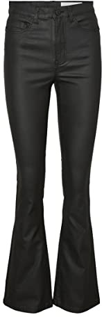 NOISY MAY NMSallie High Waist Flare Coated Pants Frauen Kunstlederhose schwarz W30L32