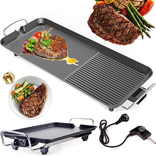 ZanGe Large Teppanyaki Grill, Non-stick Electric Barbecue Griddle, Smokeless BBQ Hot Plate for Party Camping Festival Cooking, Portable Table Top Griddle with Adjustable Thermostat