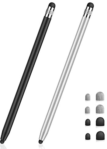 MEKO Stylus Pens for Touch Screens, Universal Tablet Pen Capacitive 2 in 1 Stylus for iPhone/iPad/pro/Mini/Air/Samsung/Tablet (Black+Silver)